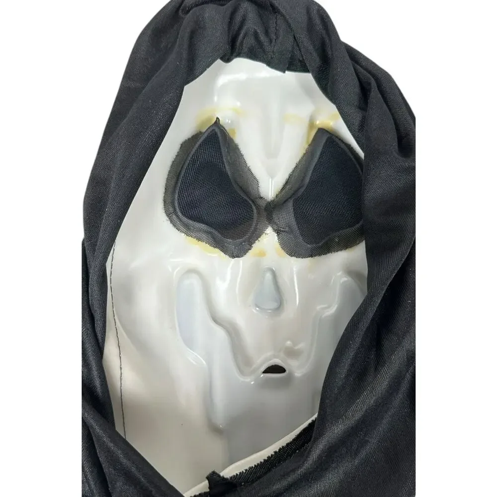 Ghostface Scream Mask Easter Unlimited Inc Squiggly Smile Metly Face with Hood